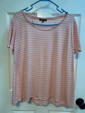 Lafayette 148 New York Blush and White Striped Short Sleeve Tee